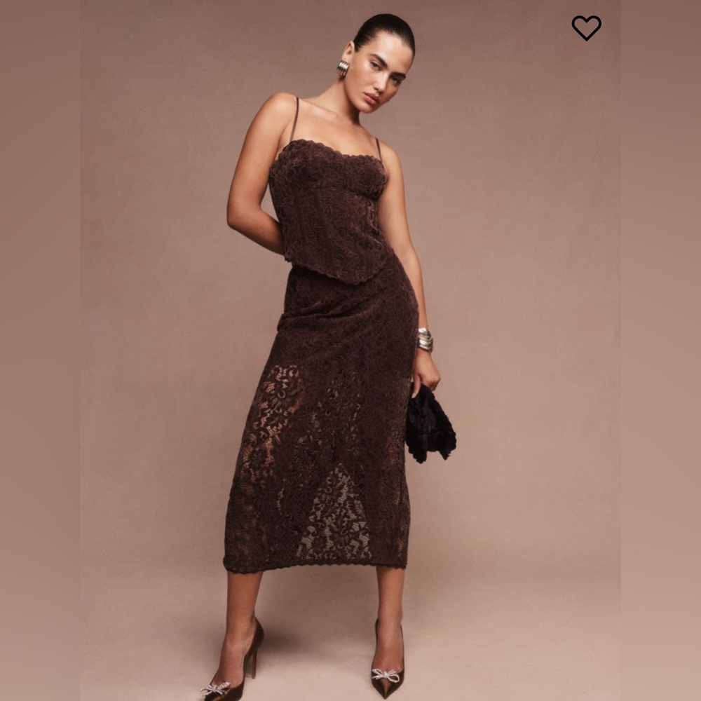 Reformation Tommen Brown Lace Skirt Set